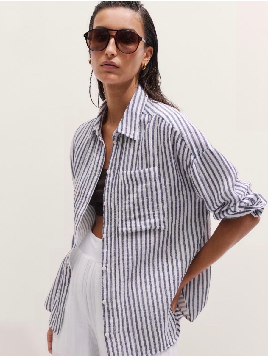 Onia Blue And White Striped Button-Down Shirt